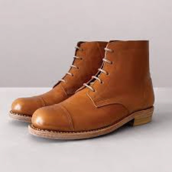 Women's Tan Leather Combat Boots - Picture 1 of 10